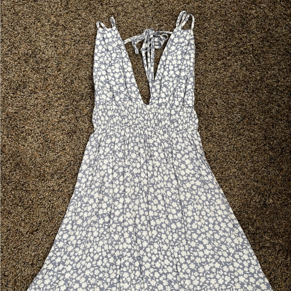 Dress halter back tie smocked